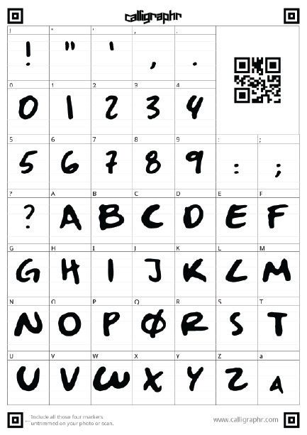 Calligraphr character template, handwritten uppercase letters and numbers, sheet one