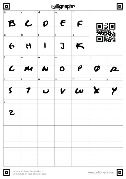 Calligraphr character template, remaining uppercase letters, sheet two