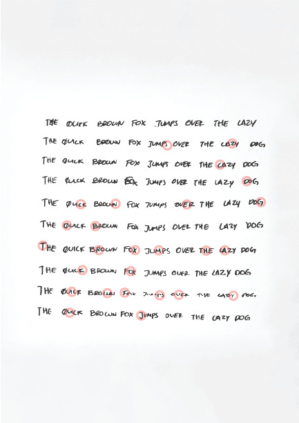 Selection process, The quick brown fox jumps over the lazy dog, clearest letters circled
