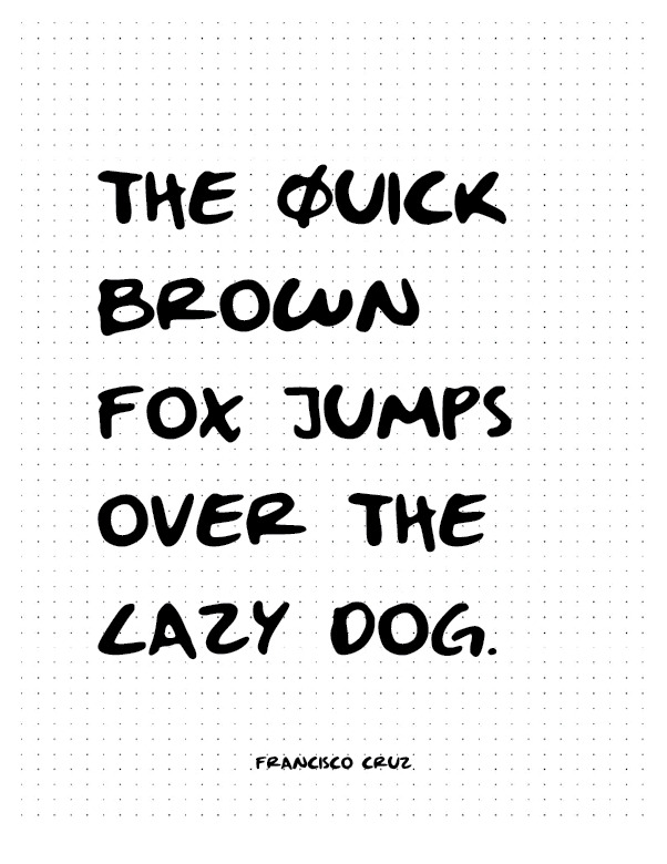 The finished digital typeface, The quick brown fox jumps over the lazy dog