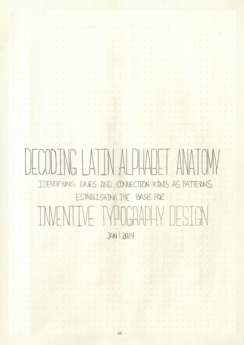 Hand-lettered cover page from Francisco's sketchbook, titled Decoding Latin Alphabet Anatomy