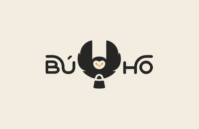 The combined Búho logo mark, wordmark and owl icon together