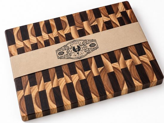 A board with the stamp mark pressed into the wrap, ready to ship