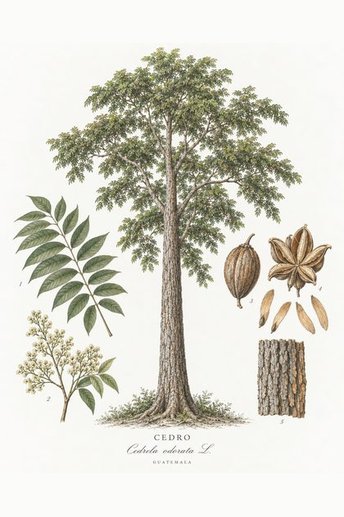 Cedro, Cedrela odorata, botanical illustration
