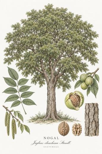 Nogal, Juglans olanchana, botanical illustration