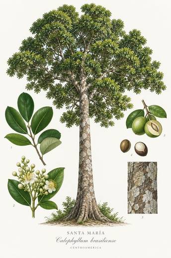 Santa María, Calophyllum brasiliense, botanical illustration