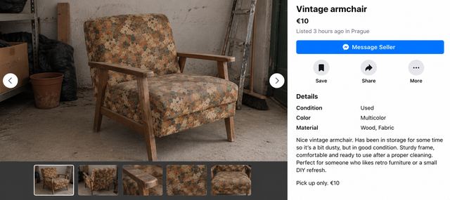 A Facebook Marketplace listing, used chair
