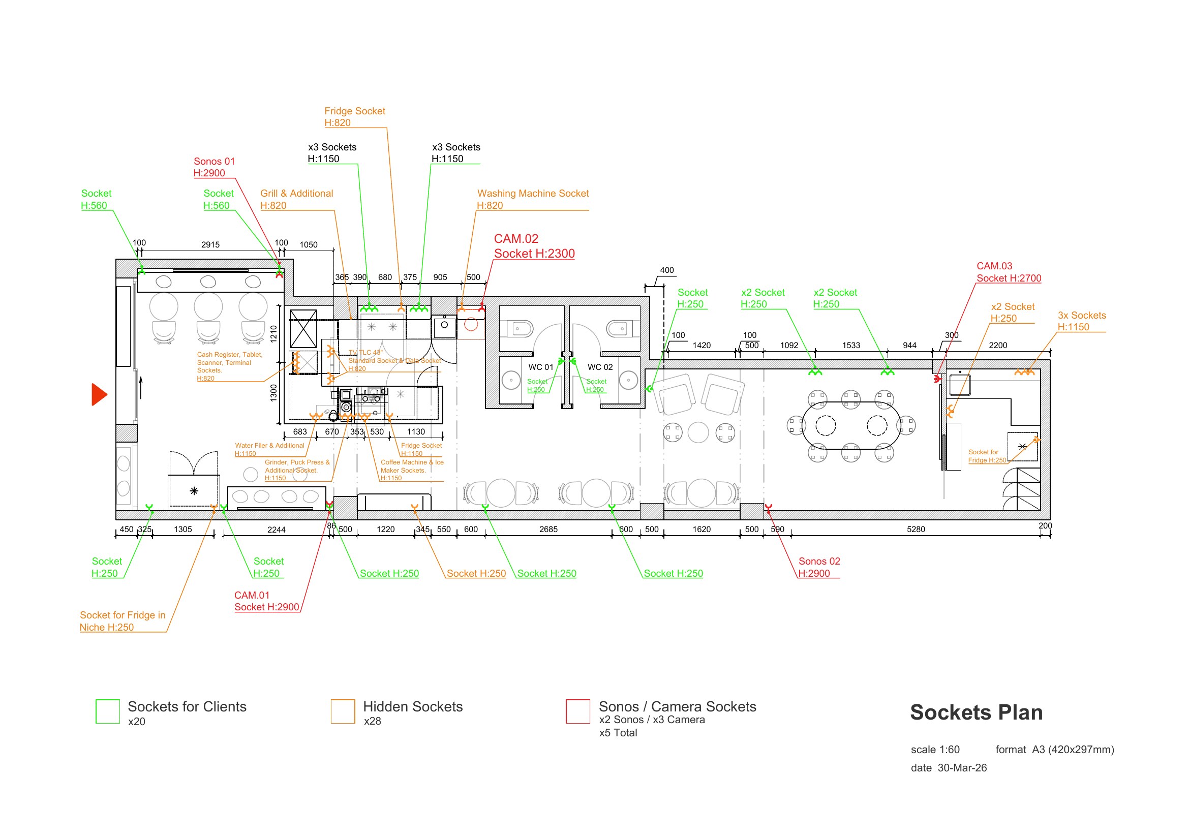 The Miners, Barcelona · Spain: Disposition Plan, Sockets, Color Coded