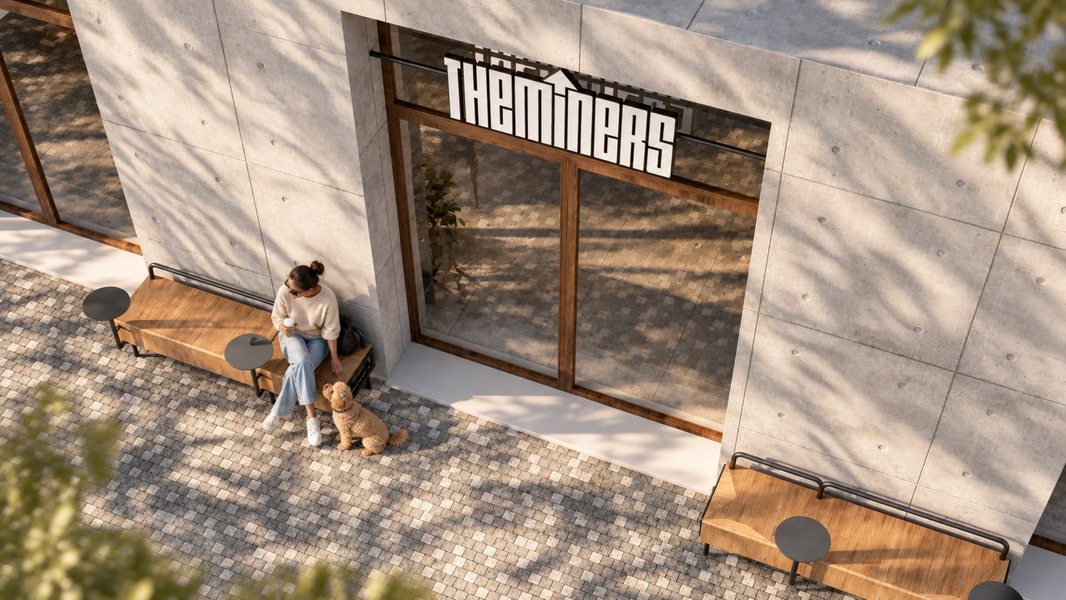Render of The Miners bench, view 2