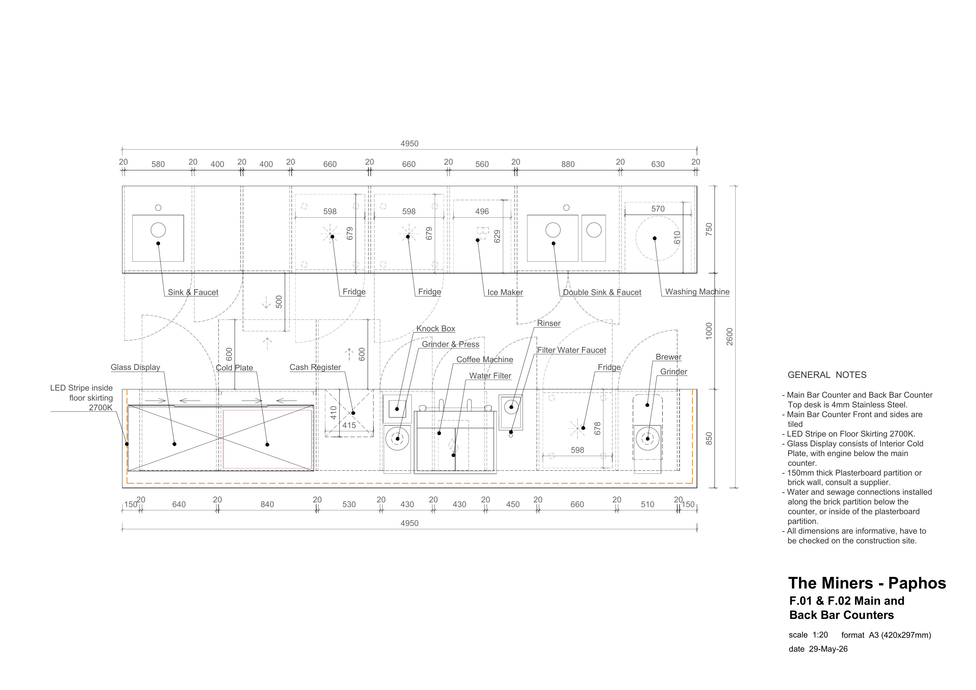 The Miners, Paphos · Cyprus: Main Bar, Equipment Disposition